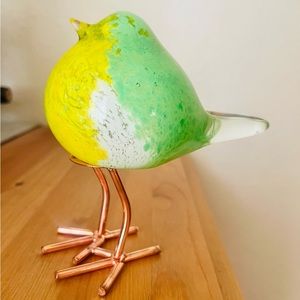 Green & Yellow Glass Bird Figurine